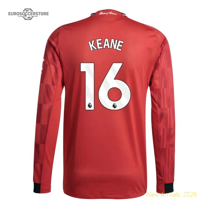 2025-2026 Man Utd Authentic Long Sleeve Home Shirt (Keane 16)-Football Jersey Hub