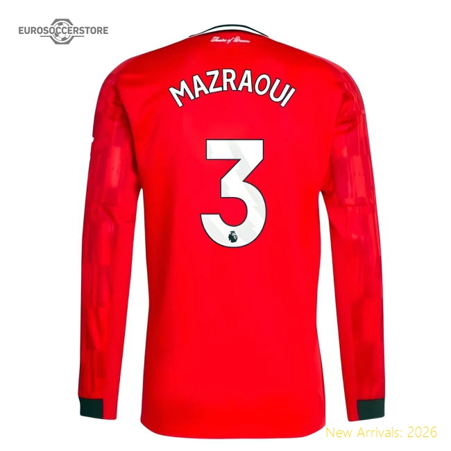 2025-2026 Man Utd Long Sleeve Home Shirt (Mazraoui 3)-Football Jersey Hub
