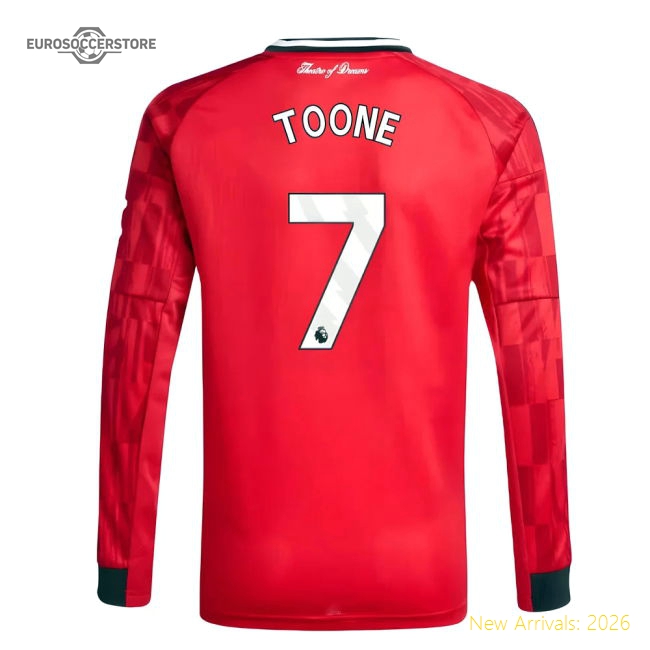 2025-2026 Man Utd Long Sleeve Home Shirt (Kids) (Toone 7)-Football Jersey Hub