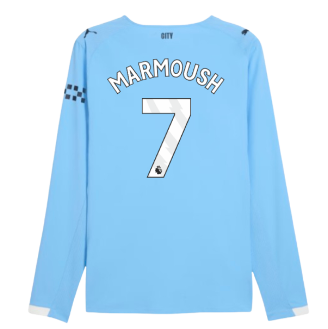 2025-2026 Man City Authentic Long Sleeve Home Shirt (Marmoush 7)-Football Shirts Shop