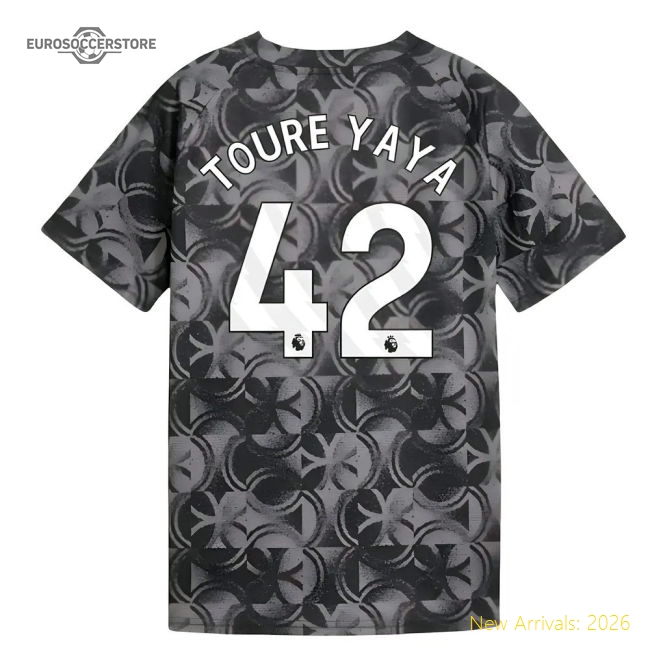 2025-2026 Man City Warm Up Jersey (Black) - Kids (Toure Yaya 42)-Football Shirts Shop