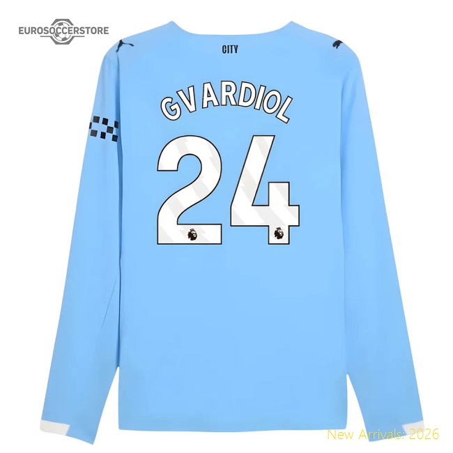 2025-2026 Man City Authentic Long Sleeve Home Shirt (Gvardiol 24)-Football Shirts Shop