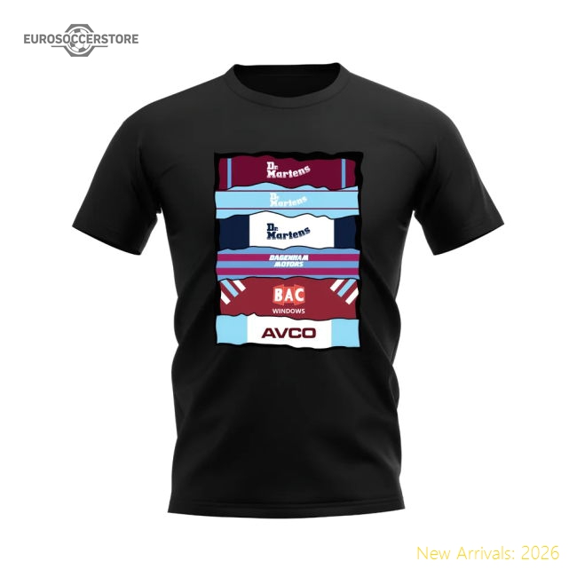 West Ham Shirt Sponsor History T-shirt (Black)-Vantage Point Soccer