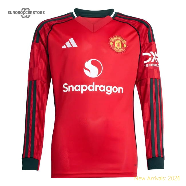2025-2026 Man Utd Long Sleeve Home Shirt (Kids)-Football Jersey Hub