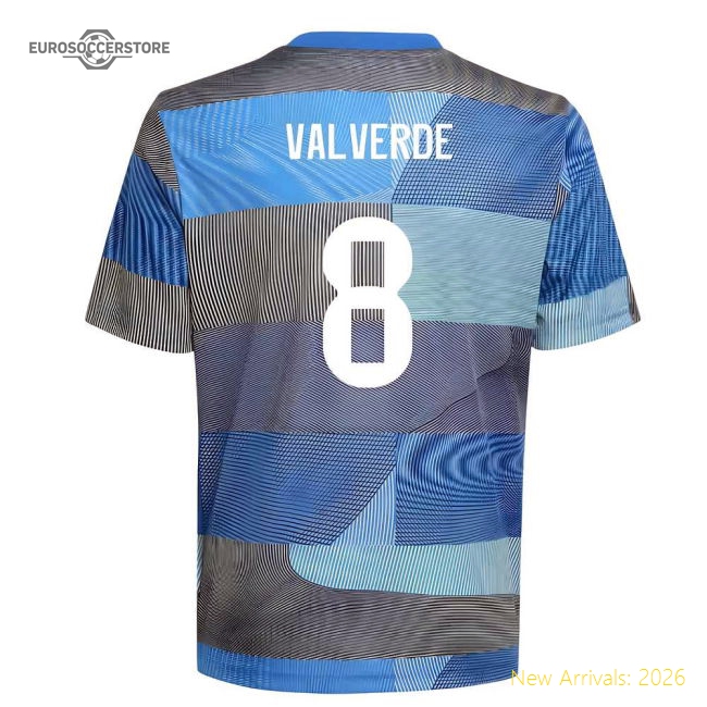 2025-2026 Real Madrid Pre-Match Shirt (Blue) - Kids (Valverde 8)-Football Shirts Shop