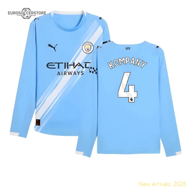 2025-2026 Man City Authentic Long Sleeve Home Shirt (Kompany 4)-Football Shirts Shop