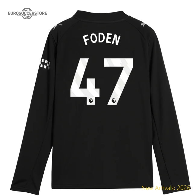 2025-2026 Man City Long Sleeve Away Shirt (Kids) (Foden 47)-Football Jersey Hub