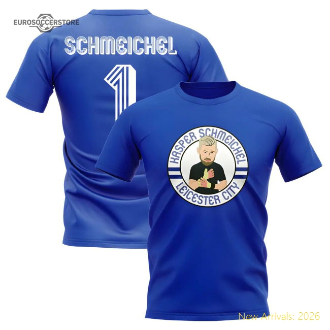Kasper Schmeichel Leicester Illustration T-Shirt (Blue)-Vantage Point Soccer