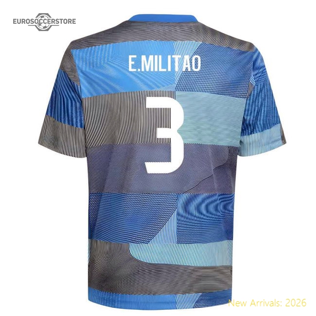 2025-2026 Real Madrid Pre-Match Shirt (Blue) - Kids (E.Militao 3)-Football Shirts Shop