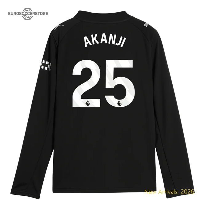 2025-2026 Man City Long Sleeve Away Shirt (Kids) (Akanji 25)-Football Jersey Hub