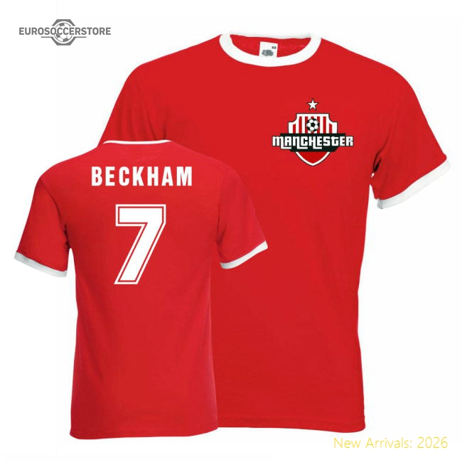 David Beckham Man Utd Ringer Tee (red)-Football Jersey Hub