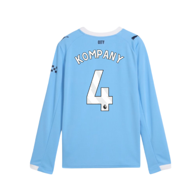 2025-2026 Man City Long Sleeve Home Shirt (Kids) (Kompany 4)-Football Jersey Hub