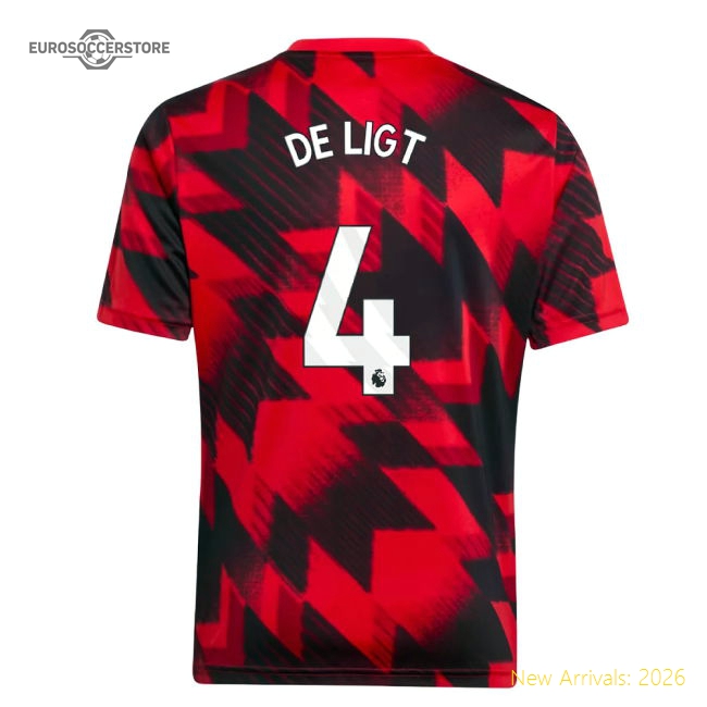 2025-2026 Man Utd Pre-Match Shirt (Red) - Kids (De Ligt 4)-Football Jersey Hub