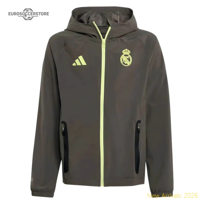 2025-2026 Real Madrid Vis Tech Travel Jacket (Almost Grey) - Kids-BuySoccerJersey Hub