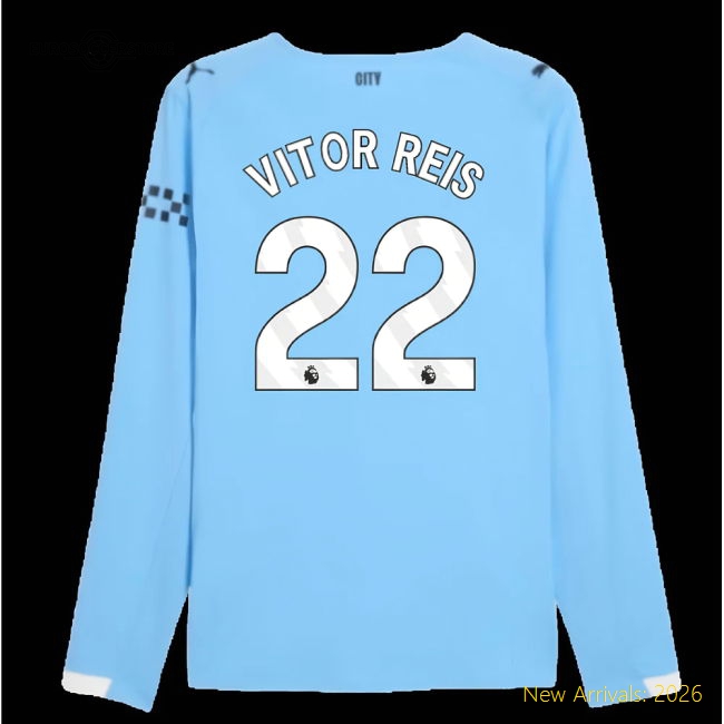 2025-2026 Man City Authentic Long Sleeve Home Shirt (Vitor Reis 22)-Football Shirts Shop