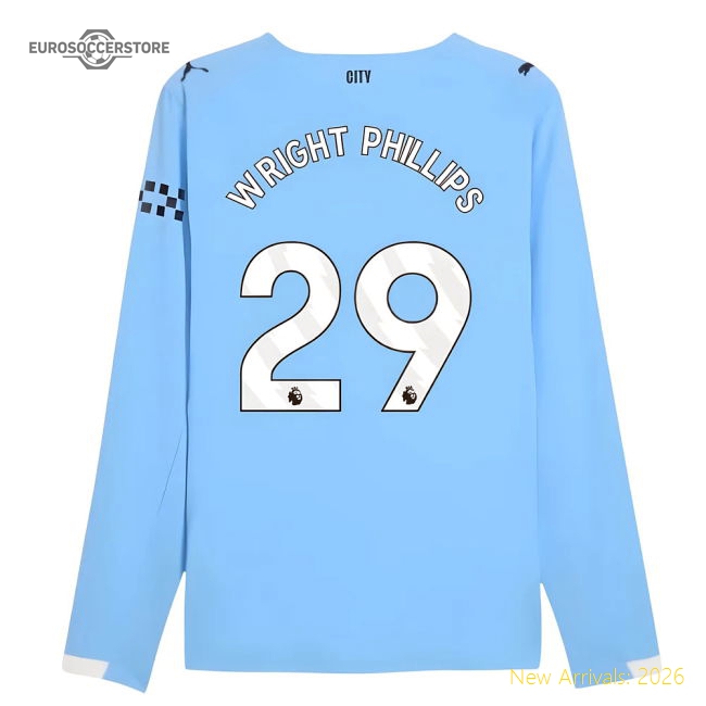 2025-2026 Man City Authentic Long Sleeve Home Shirt (Wright Phillips 29)-Football Shirts Shop