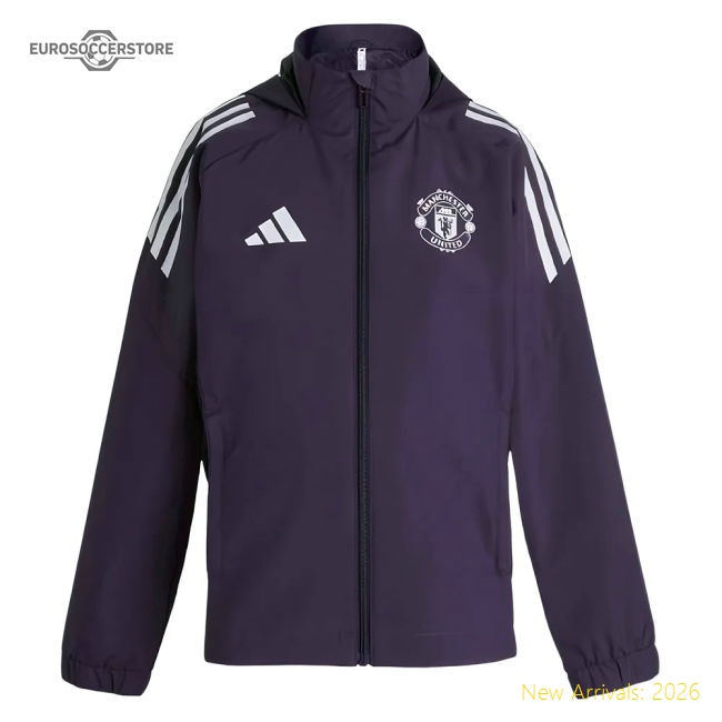 2025-2026 Man Utd Allweather Jacket (Aurora Plum) - Kids-Football Jersey Hub