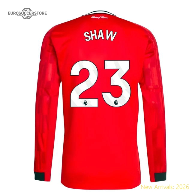 2025-2026 Man Utd Long Sleeve Home Shirt (Shaw 23)-Football Jersey Hub