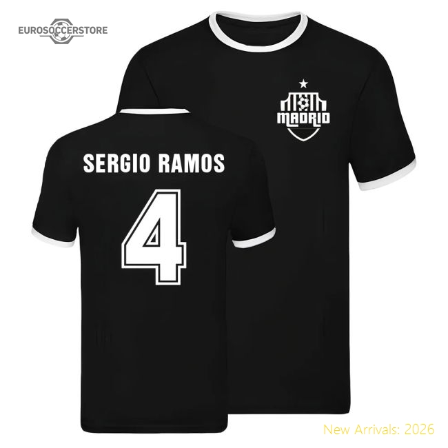 Real Madrid Ringer T-shirt (Sergio Ramos 4)-BuySoccerJersey Hub