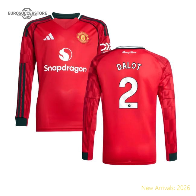 2025-2026 Man Utd Long Sleeve Home Shirt (Kids) (Dalot 2)-Football Jersey Hub