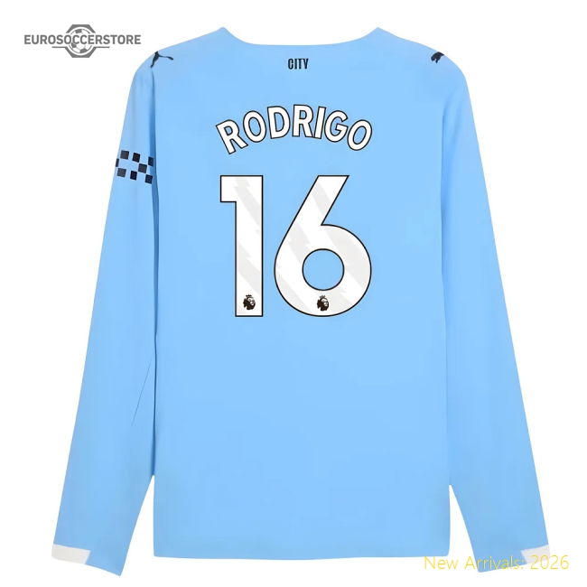 2025-2026 Man City Authentic Long Sleeve Home Shirt (Rodrigo 16)-Football Shirts Shop