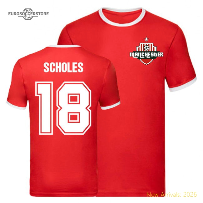 Paul Scholes Manchester United Ringer Tee (Red)-Football Jersey Hub
