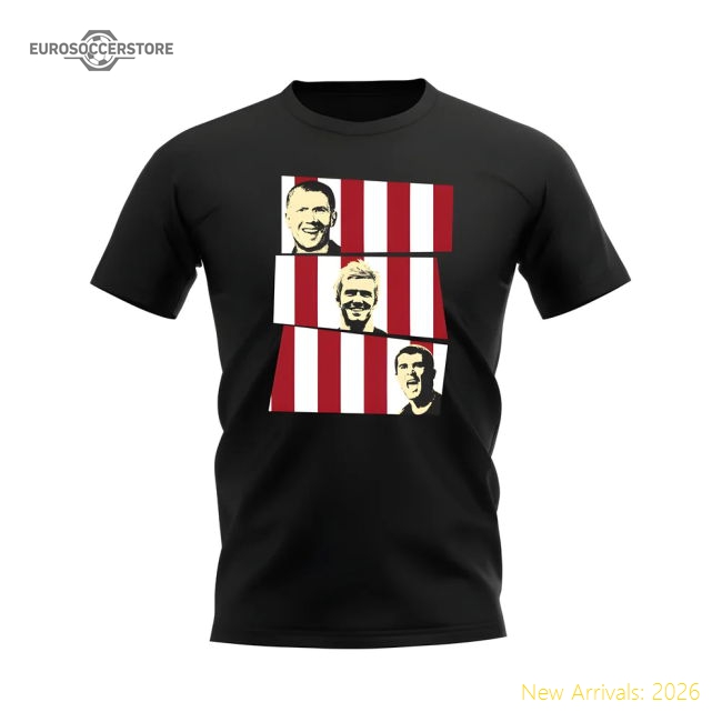 Scholes Beckham Keane Manchester United Trio T-Shirt (Black)-Football Jersey Hub