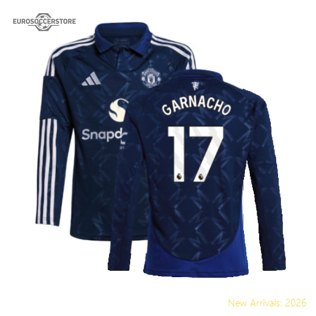 2024-2025 Man Utd Long Sleeve Away Shirt (Kids) (Garnacho 17)-Football Jersey Hub