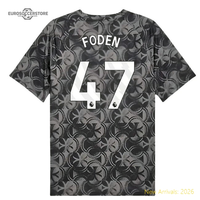2025-2026 Man City Warm Up Jersey (Black) (Foden 47)-Football Shirts Shop