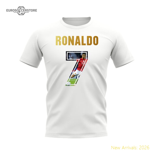 Cristiano Ronaldo Name And Number Manchester United T-Shirt (White)-Football Jersey Hub