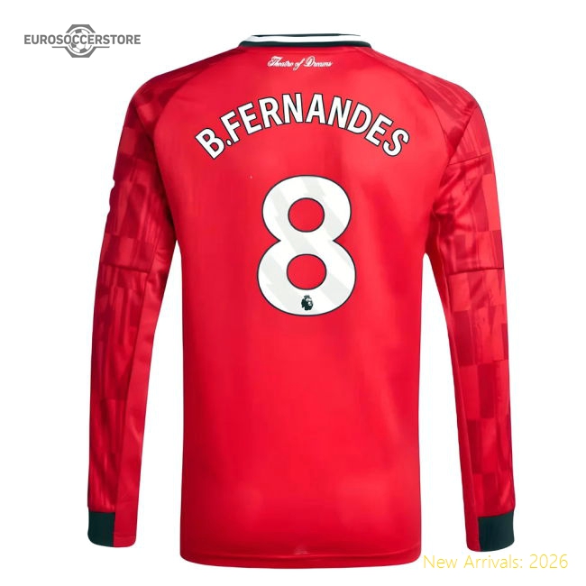 2025-2026 Man Utd Long Sleeve Home Shirt (Kids) (B.Fernandes 8)-Football Jersey Hub