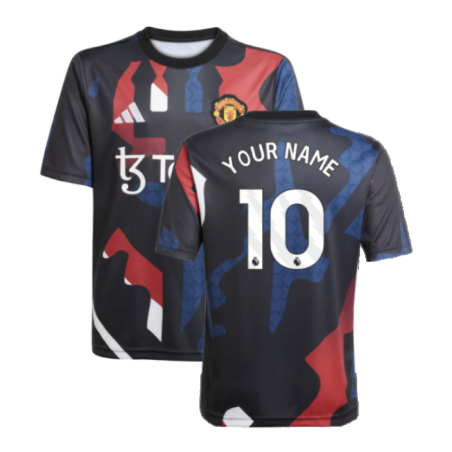 2024-2025 Man Utd Pre-Match Jersey (Black) - Kids (Your Name)-Football Jersey Hub
