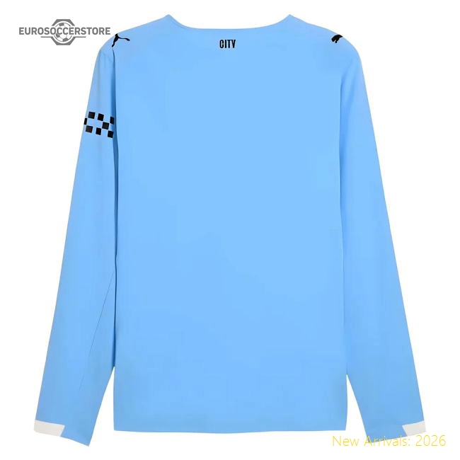 2025-2026 Man City Authentic Long Sleeve Home Shirt (Haaland 9)-Football Shirts Shop