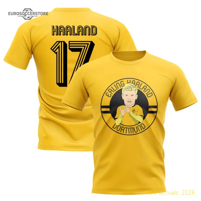 Borussia Dortmund Erling Haaland Dortmund Illustration T-Shirt (Yellow)-Jersey Chest: 2026 World Cup Soccer Kits