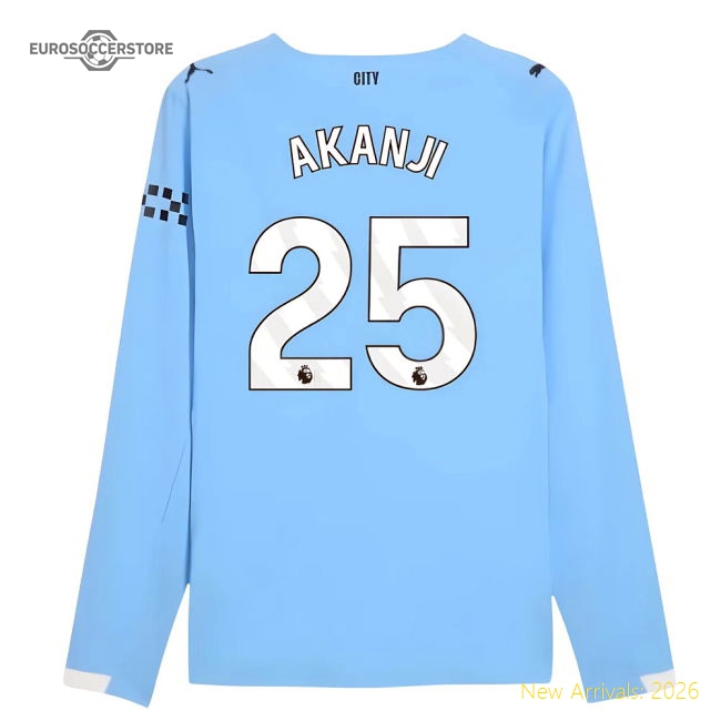 2025-2026 Man City Authentic Long Sleeve Home Shirt (Akanji 25)-Football Shirts Shop