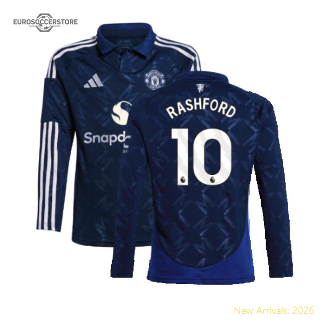 2024-2025 Man Utd Long Sleeve Away Shirt (Kids) (Rashford 10)-Football Jersey Hub