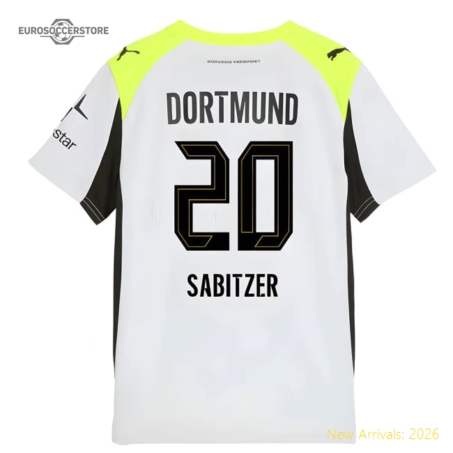 2025-2026 Borussia Dortmund Away Shirt (Kids) (Sabitzer 20)-Football Jersey Hub