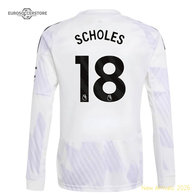 2025-2026 Man Utd Long Sleeve Away Shirt (Kids) (Scholes 18)-Football Jersey Hub