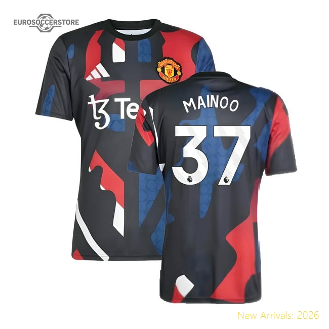2024-2025 Man Utd Pre-Match Jersey (Black) (Mainoo 37)-Football Jersey Hub