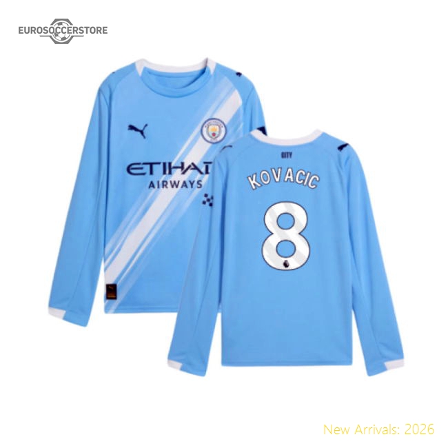 2025-2026 Man City Long Sleeve Home Shirt (Kids) (Kovacic 8)-Football Jersey Hub