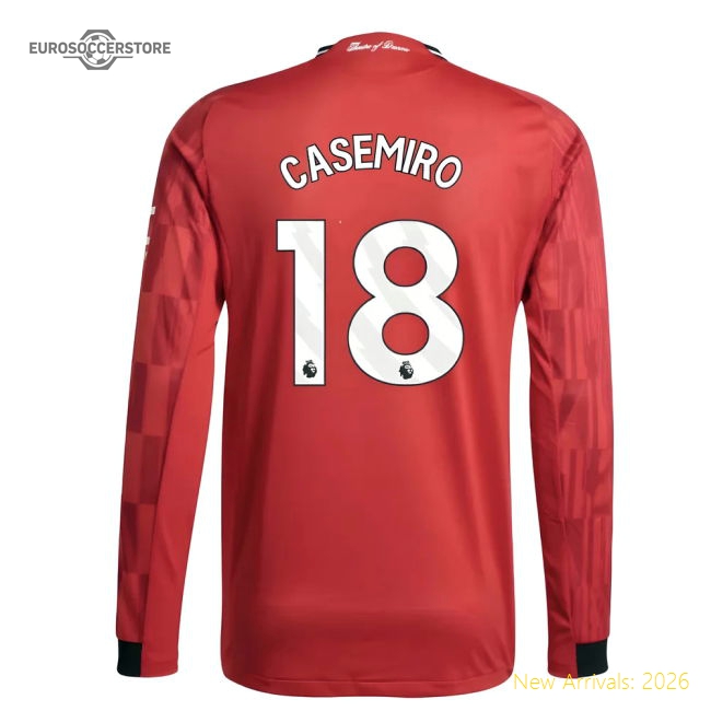 2025-2026 Man Utd Authentic Long Sleeve Home Shirt (Casemiro 18)-Football Jersey Hub