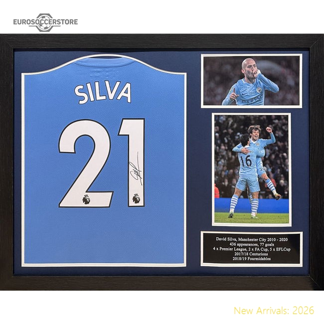 Manchester City FC David Silva Signed Shirt (Framed)-Football Shirts Shop