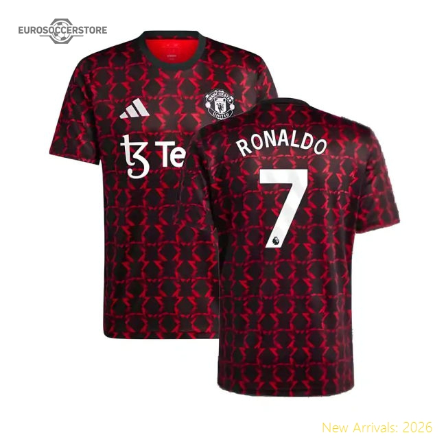 2024-2025 Man Utd Pre-Match Shirt (Black) (Ronaldo 7)-Football Jersey Hub