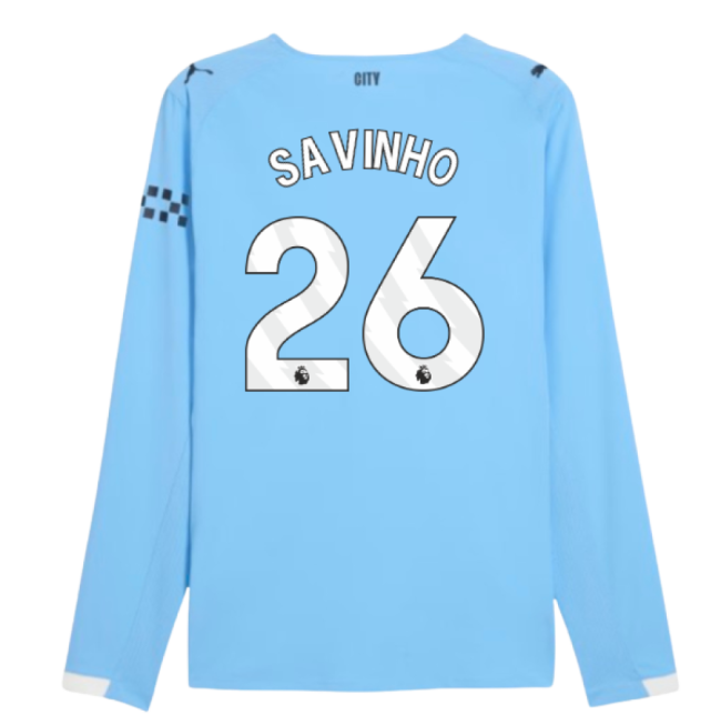 2025-2026 Man City Authentic Long Sleeve Home Shirt (Savinho 26)-Football Shirts Shop