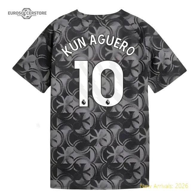 2025-2026 Man City Warm Up Jersey (Black) - Kids (Kun Aguero 10)-Football Shirts Shop