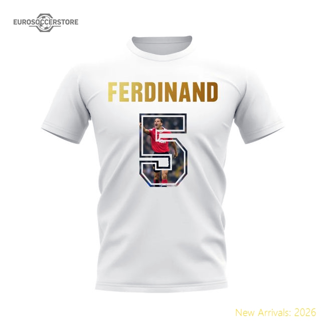 Rio Ferdinand Name And Number Manchester United T-Shirt (White)-Football Jersey Hub