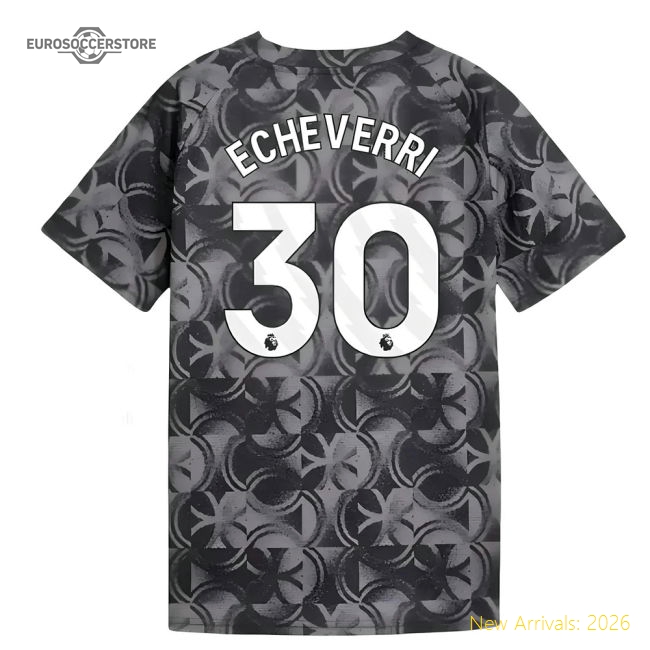 2025-2026 Man City Warm Up Jersey (Black) - Kids (Echeverri 30)-Football Shirts Shop