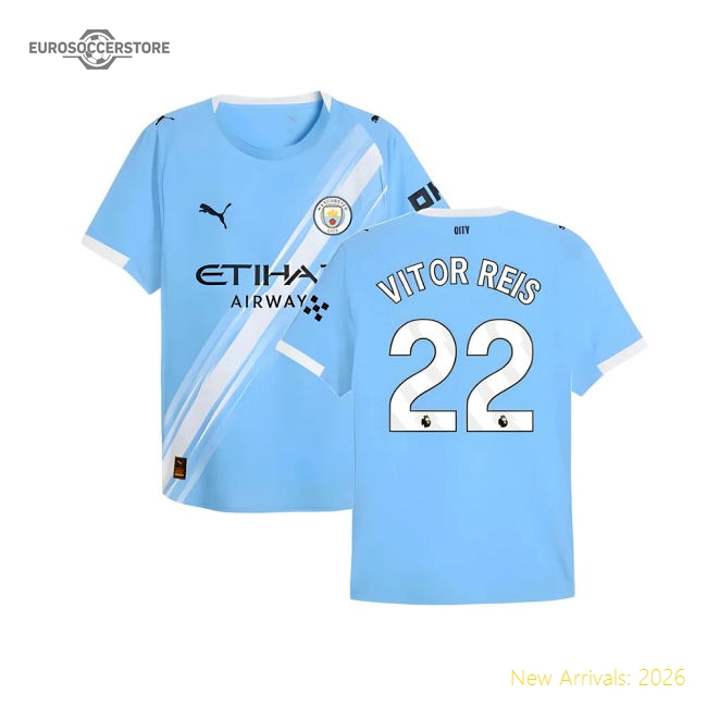 2025-2026 Man City Authentic Home Shirt (Vitor Reis 22)-Football Shirts Shop