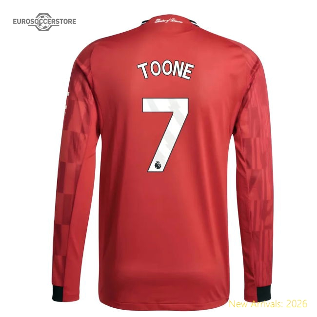 2025-2026 Man Utd Authentic Long Sleeve Home Shirt (Toone 7)-Football Jersey Hub