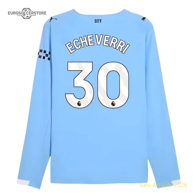 2025-2026 Man City Authentic Long Sleeve Home Shirt (Echeverri 30)-Football Shirts Shop